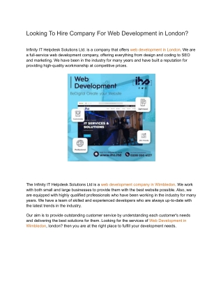 Looking To Hire Company For Web Development in London