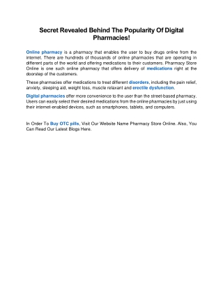 Secret Revealed Behind The Popularity Of Digital Pharmacies!