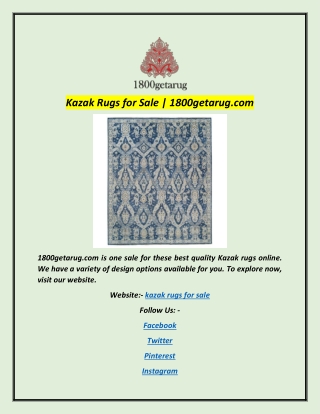 Kazak Rugs for Sale | 1800getarug.com