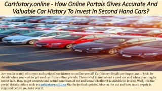 CarHistory.online - How Online Portals Gives Accurate And Valuable Car History T
