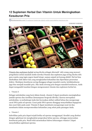 12 Suplemen Herbal Dan Vitamin Untuk Meningkatkan Kesuburan Pria