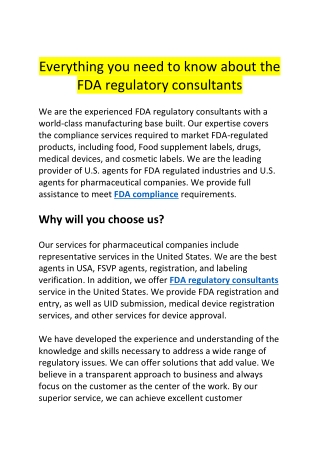 Everything you need to know about the FDA regulatory consultants