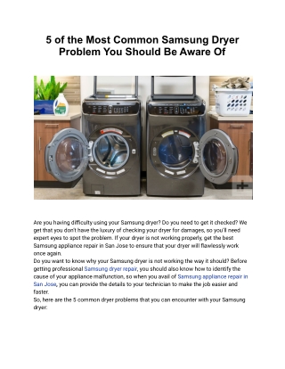 5 of the Most Common Samsung Dryer Problem You Should Be Aware Of