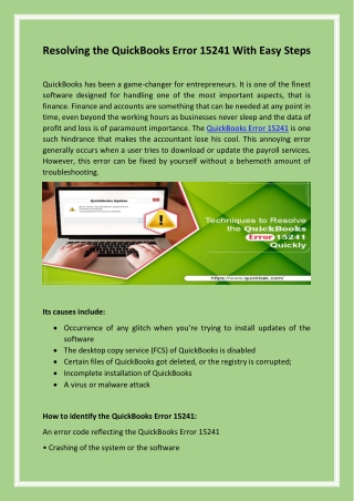 Resolving the QuickBooks Error 15241 With Easy Steps