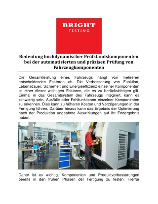 Bedeutung hochdynamischer Prüfstandskomponenten bei der automatisierten und präzisen Prüfung von Fahrzeugkomponenten