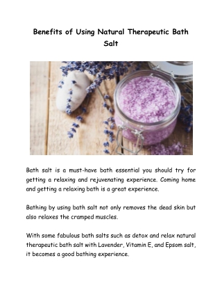 Benefits of Using Natural Therapeutic Bath Salt