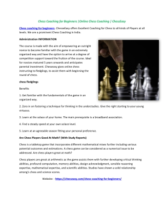 Chess Coaching for Beginners |Online Chess Coaching | ChessEasy