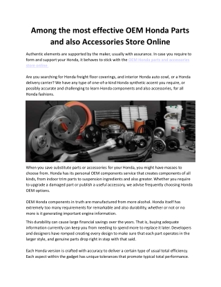 Among the most effective OEM Honda Parts and also Accessories Store Online