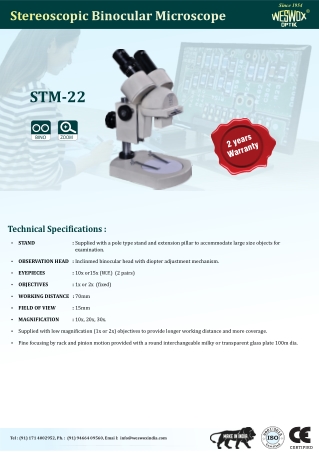 STEREOSCOPIC BINOCULAR MICROSCOPE 1 STM-22