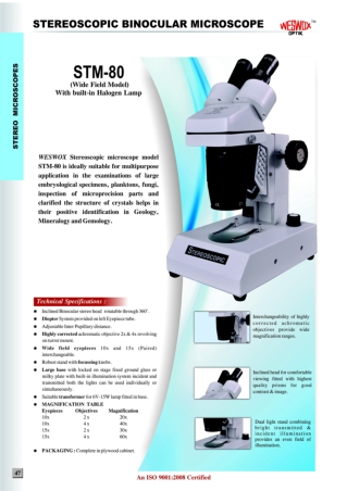 STEREOSCOPIC BINOCULAR MICROSCOPE 3 stm-80
