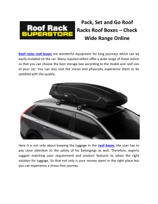 Pack, Set and Go Roof Racks Roof Boxes – Check Wide Range Online