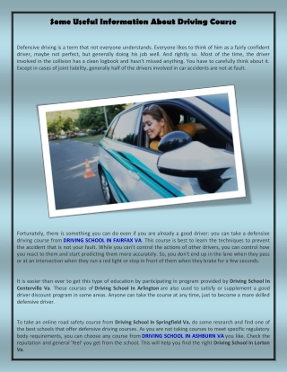 Some Useful Information About Driving Course