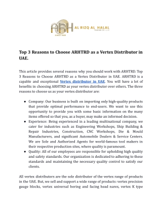 Top 3 Reasons to Choose ARHTRD as a Vertex Distributor in UAE.