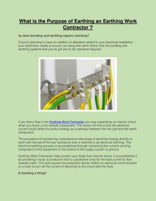 What is the Purpose of Earthing an Earthing Work Contractor