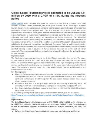 Global Space Tourism Market is estimated to be US