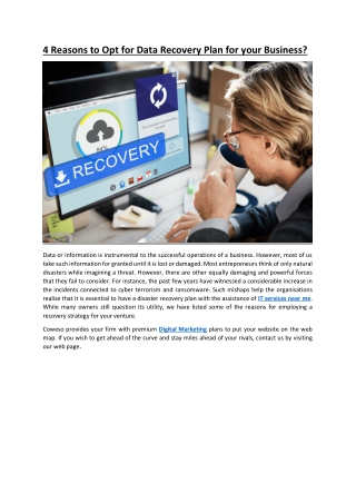 4 Reasons to Opt for Data Recovery Plan for your Business