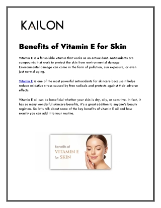 Benefits of Vitamin E for Skin