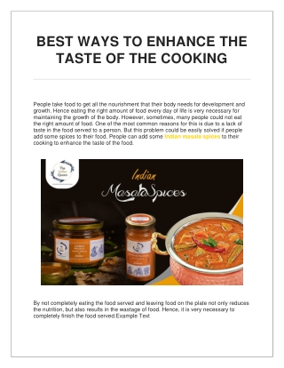 BEST WAYS TO ENHANCE THE TASTE OF THE COOKING