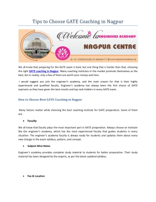 GATE coaching in Nagpur with Experienced Faculty