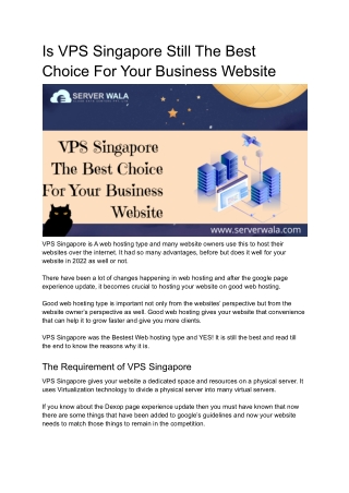Is VPS Singapore Still The Best Choice For Your Business Website