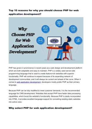 Top 10 reasons for why you should choose PHP for web application development