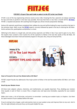 FIITJEE’s Expert Tips and Guide to Make it to the IIT in the Last Month