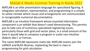 Matlab 6 Weeks Summer Training In Noida 2022