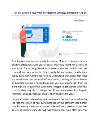 Use Of Videos For The Customer On Boarding Process