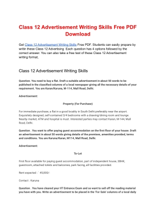 Class 12 Advertisement Writing Skills Free PDF Download