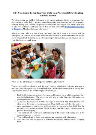 Why You Should Be Sending Your Child To A Playschool