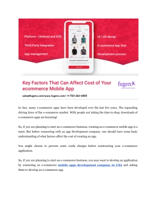 Key Factors That Can Affect Cost of Your eCommerce Mobile App