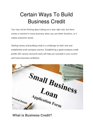 Certain Ways To Build Business Credit
