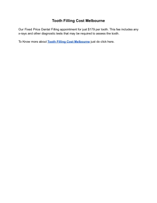 Tooth Filling Cost Melbourne