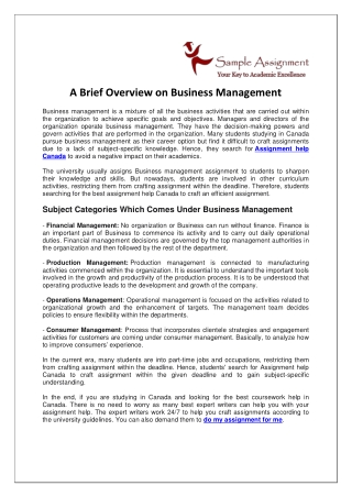 A Brief Overview on Business Management