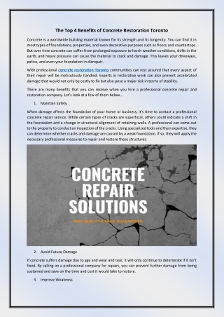 The Top 4 Benefits of Concrete Restoration Toronto