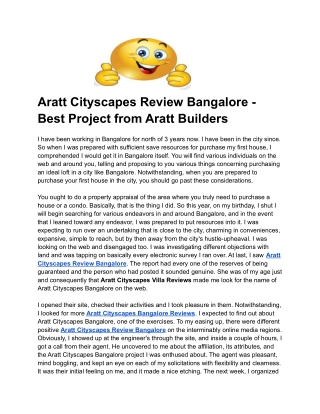 Aratt Cityscapes Review Bangalore - Best Project from Aratt Builders