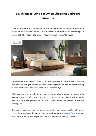 Six Things to Consider When Choosing Bedroom Furniture