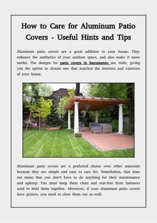 How to Care for Aluminum Patio Covers - Useful Hints and Tips