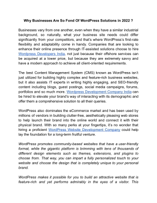 Why Businesses Are So Fond Of WordPress Solutions in 2022