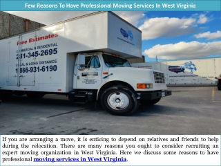 Few Reasons To Have Professional Moving Services In West Virginia