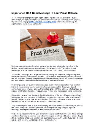 Importance Of A Good Message In Your Press Release