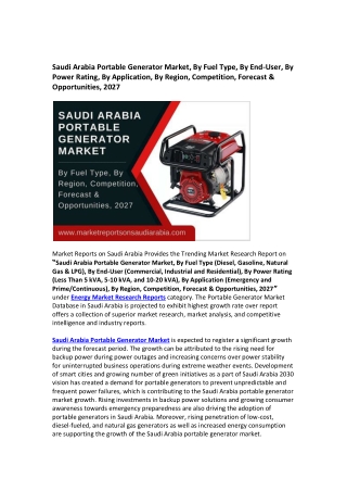 Saudi Arabia Portable Generator Market Research Report 2021-2027