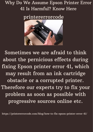 Why Do We Assume Epson Printer Error 41 Is Harmful Know Here