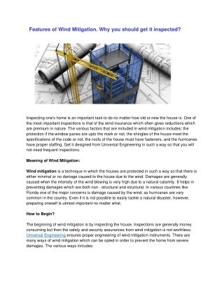 Features of Wind Mitigation. Why you should get it inspected