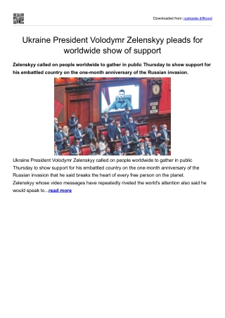 Ukraine President Volodymr Zelenskyy pleads for worldwide show of support