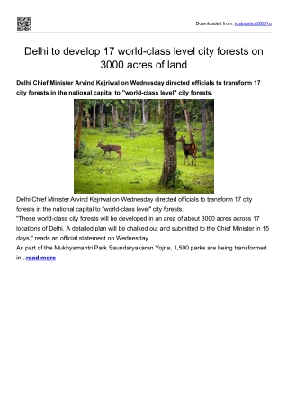 Delhi to develop 17 world-class level city forests on 3000 acres of land