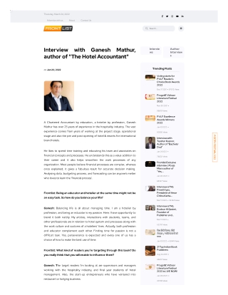 Interview with ganesh mathur author of the hotel accountant