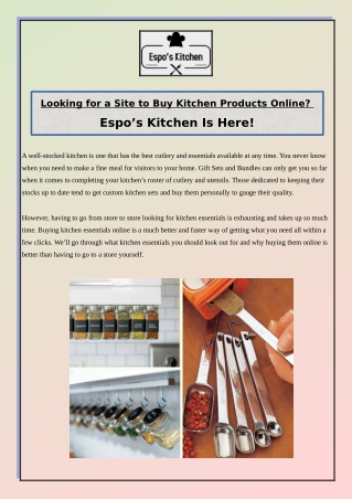 Looking for a Site to Buy Kitchen Products Online? Espo’s Kitchen Is Here!