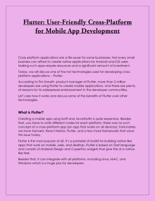 Flutter User-Friendly Cross-Platform for Mobile App Development