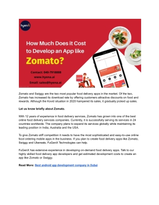 Cost to Develop an App like Zomato